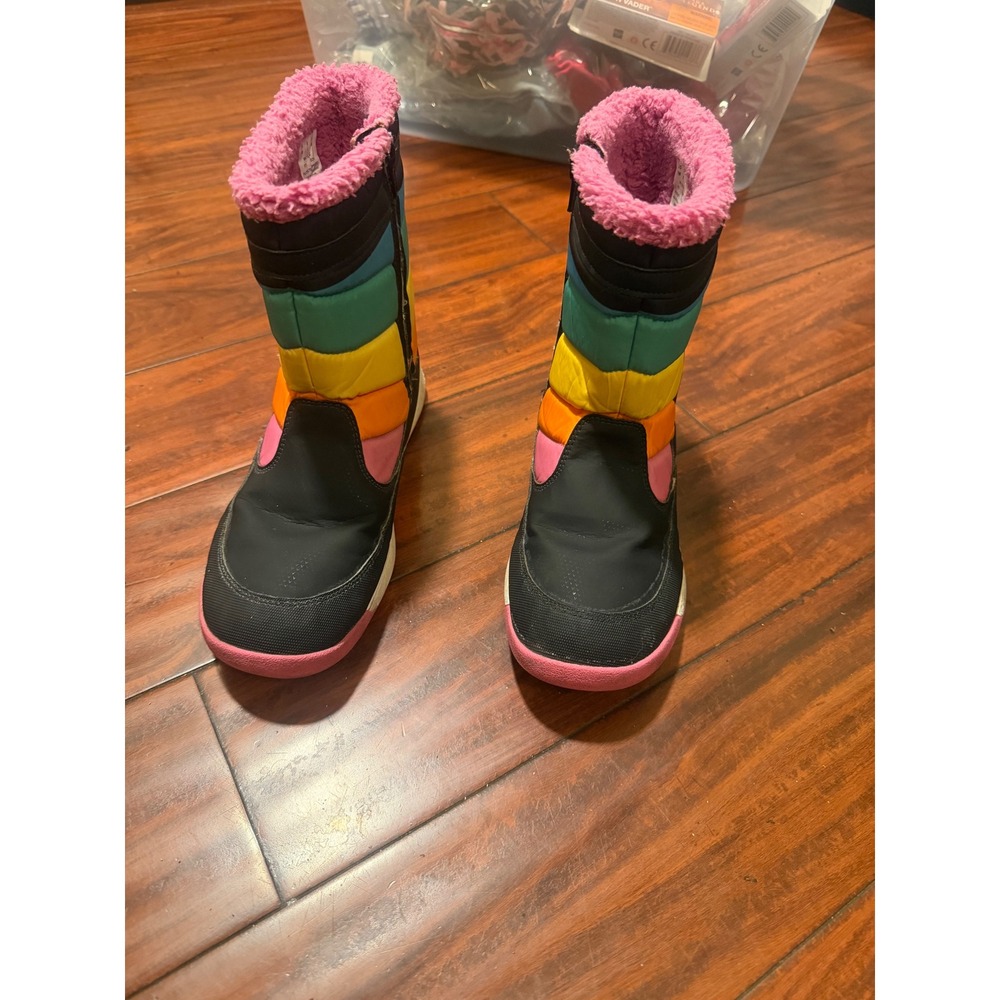 Merrell Snow Crush 2.0 Waterproof Winter Boots Rainbow Stripe Pink Faux Fur 7M - Picture 9 of 11